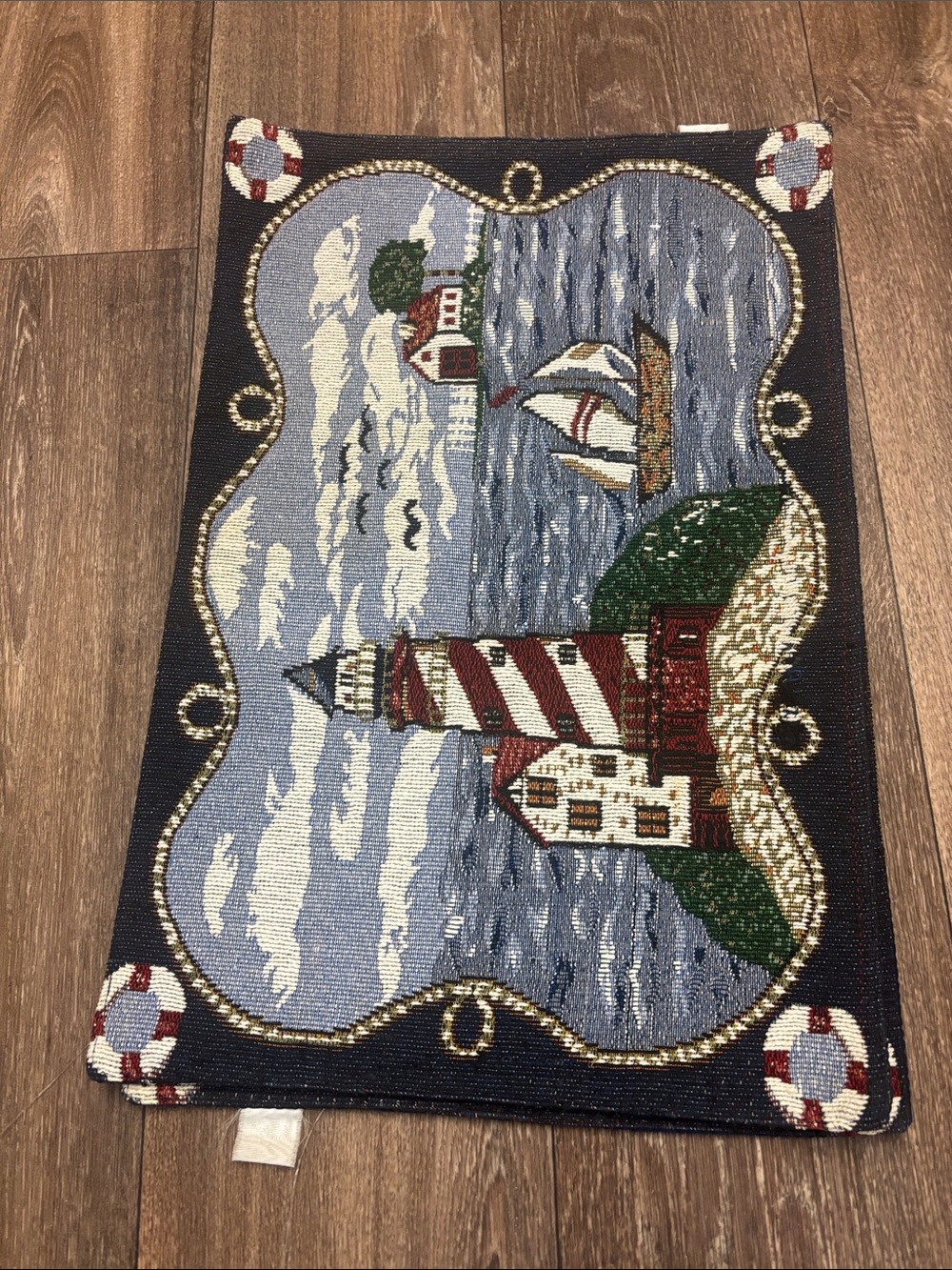Nautical Lighthouse Tapestry Placed Mats Navy, Red, White